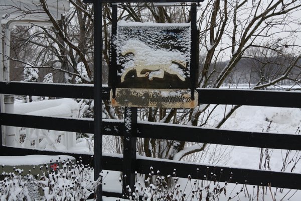 Snow on the Blairwood Farms sign